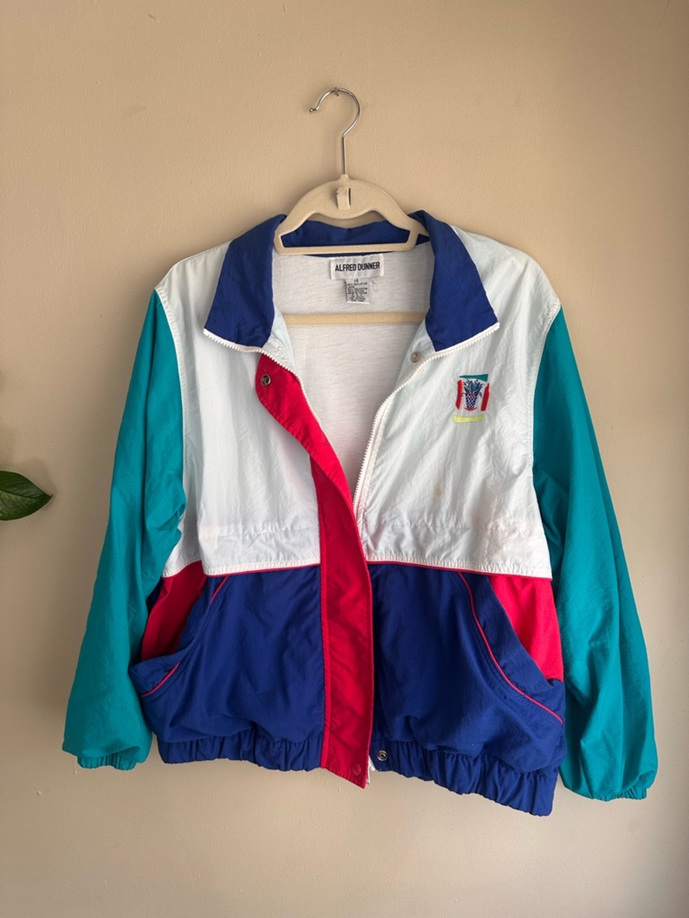 Vintage Alfred Dunner Teal, Royal Blue, Pink & White Colorblock Windbreaker